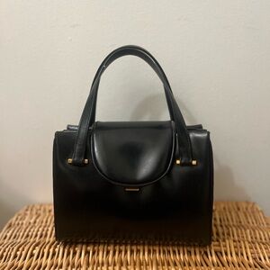 Vintage Elegant Black Leather Handbag early 1900s italian luxury piece